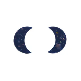 Crescent Moon Solid Glitter Resin Stud Earrings - Dark Blue