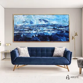 Deep blue & white abstract oversize wall art made to order in a custom size