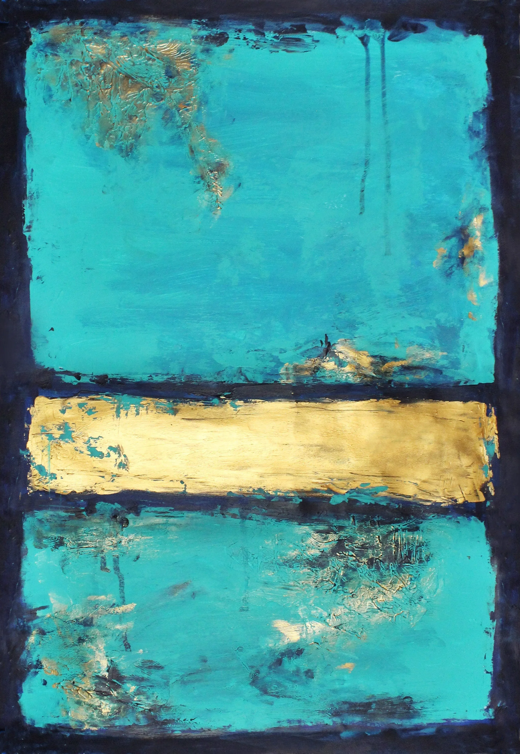 Deep blue, teal & gold color field paintings made to order in a custom size