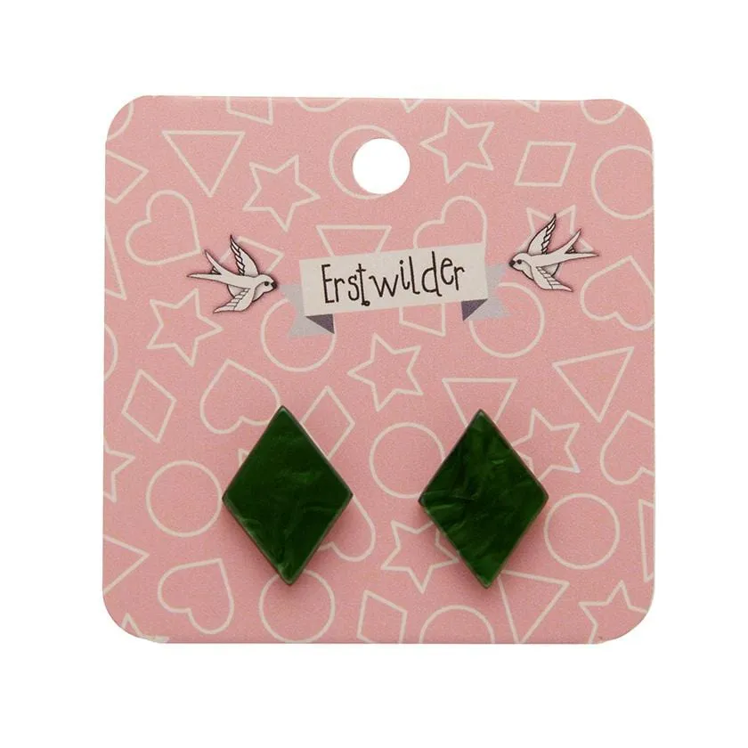 Diamond Textured Resin Stud Earrings - Emerald