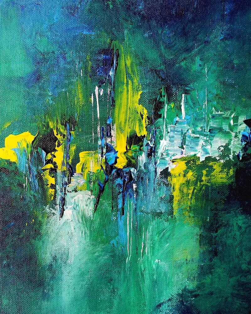 Emerald green & deep blue large abstract painting made to order in a custom size