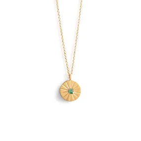 Engravable May Emerald Mini Sundial Birthstone Necklace