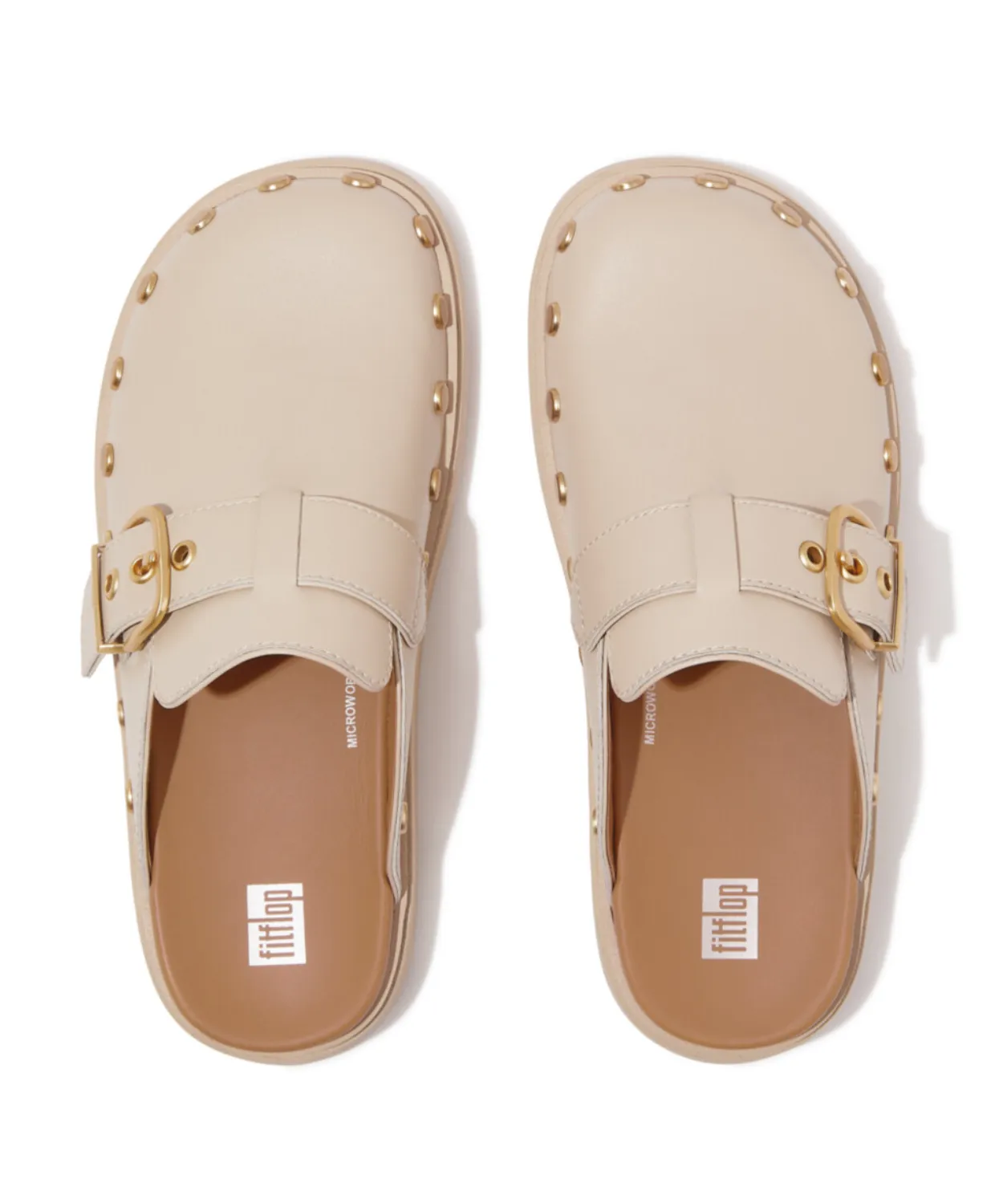 Fitflop Gen-FF Buckle Flat-Stud Leather Mule Beige