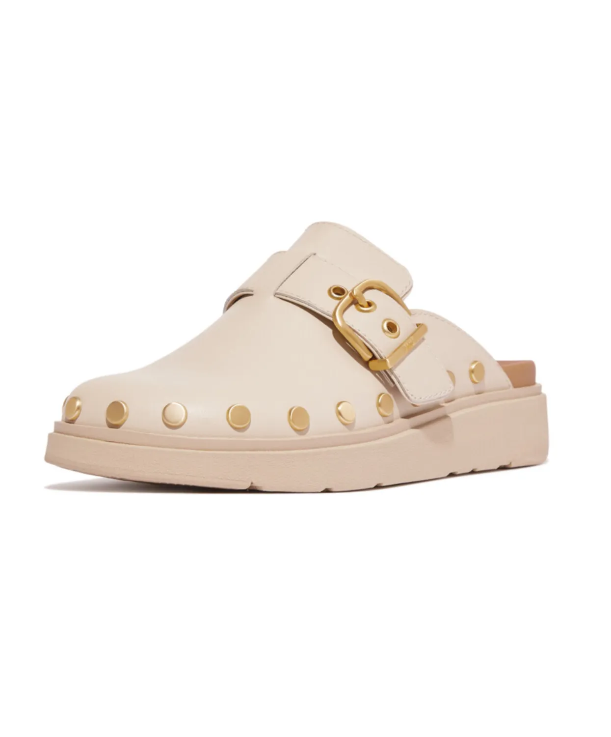 Fitflop Gen-FF Buckle Flat-Stud Leather Mule Beige