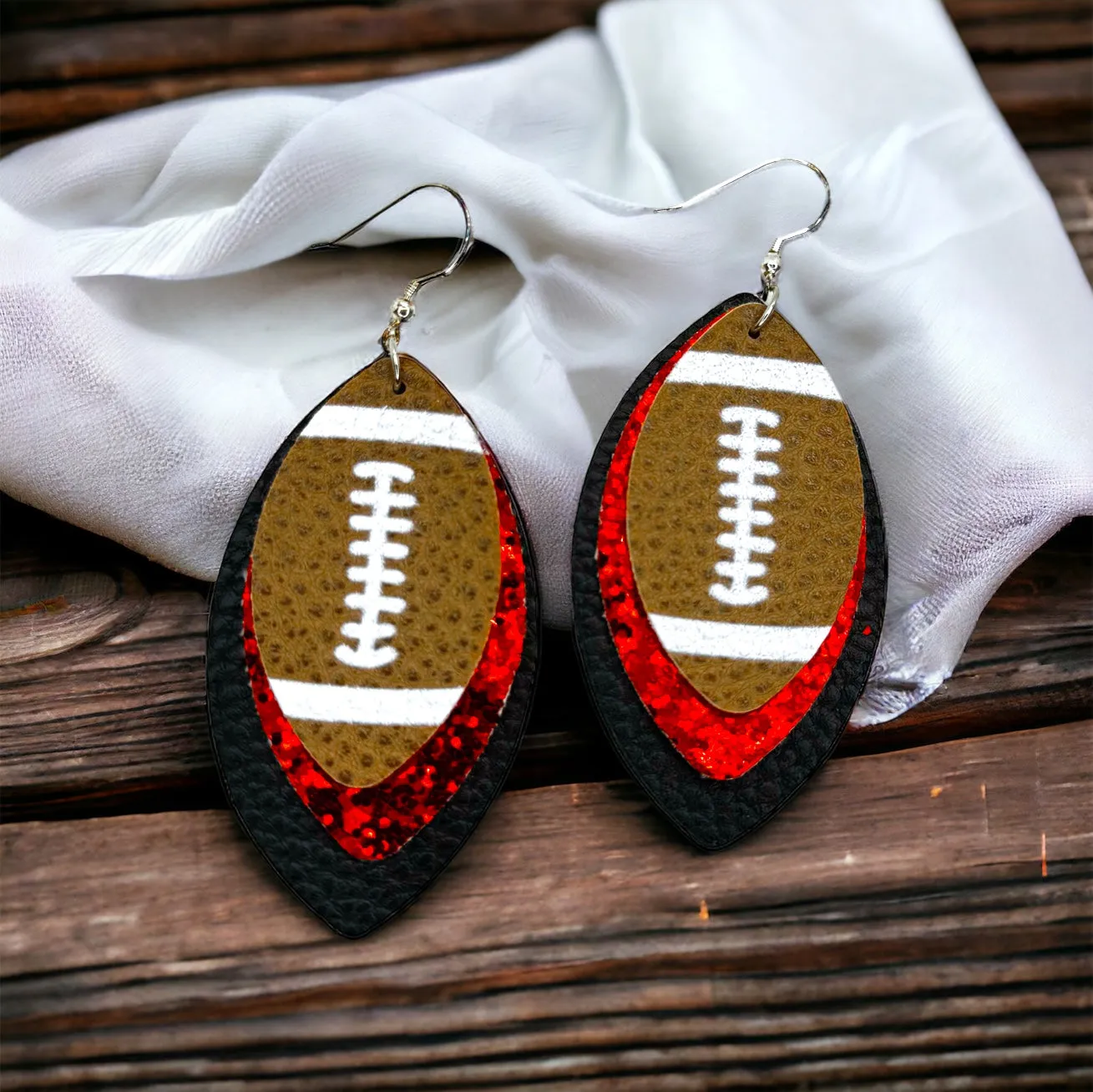 Football Earrings - Football Jewelry, Super Bowl Earrings, Handmade Earrings, Handmade Jewelry, Shell Earrings, Rugby Earrings, Cheerleader, Football Mom