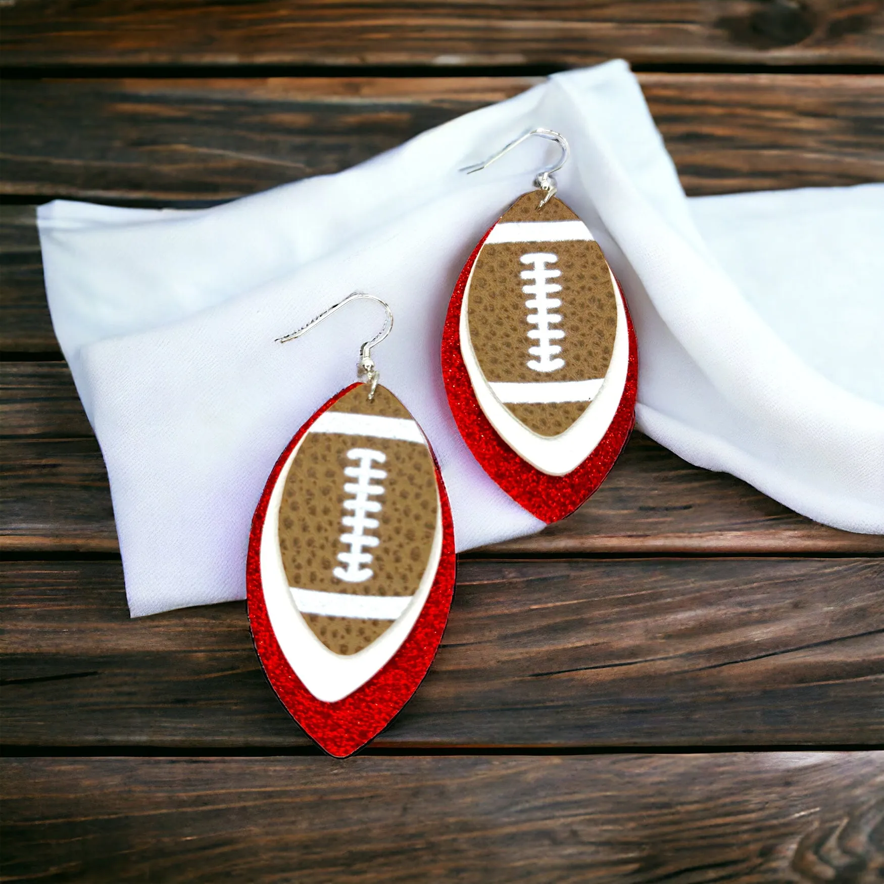 Football Earrings - Football Jewelry, Super Bowl Earrings, Handmade Earrings, Handmade Jewelry, Shell Earrings, Rugby Earrings, Cheerleader, Football Mom