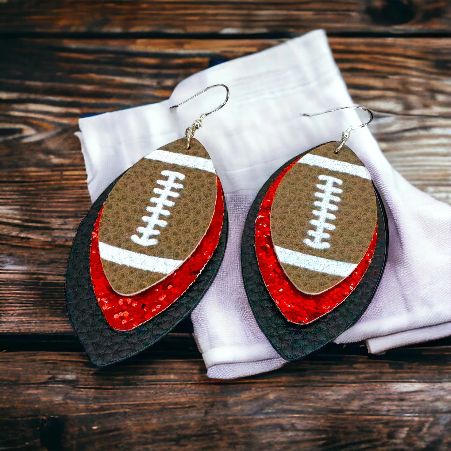 Football Earrings - Football Jewelry, Super Bowl Earrings, Handmade Earrings, Handmade Jewelry, Shell Earrings, Rugby Earrings, Cheerleader, Football Mom