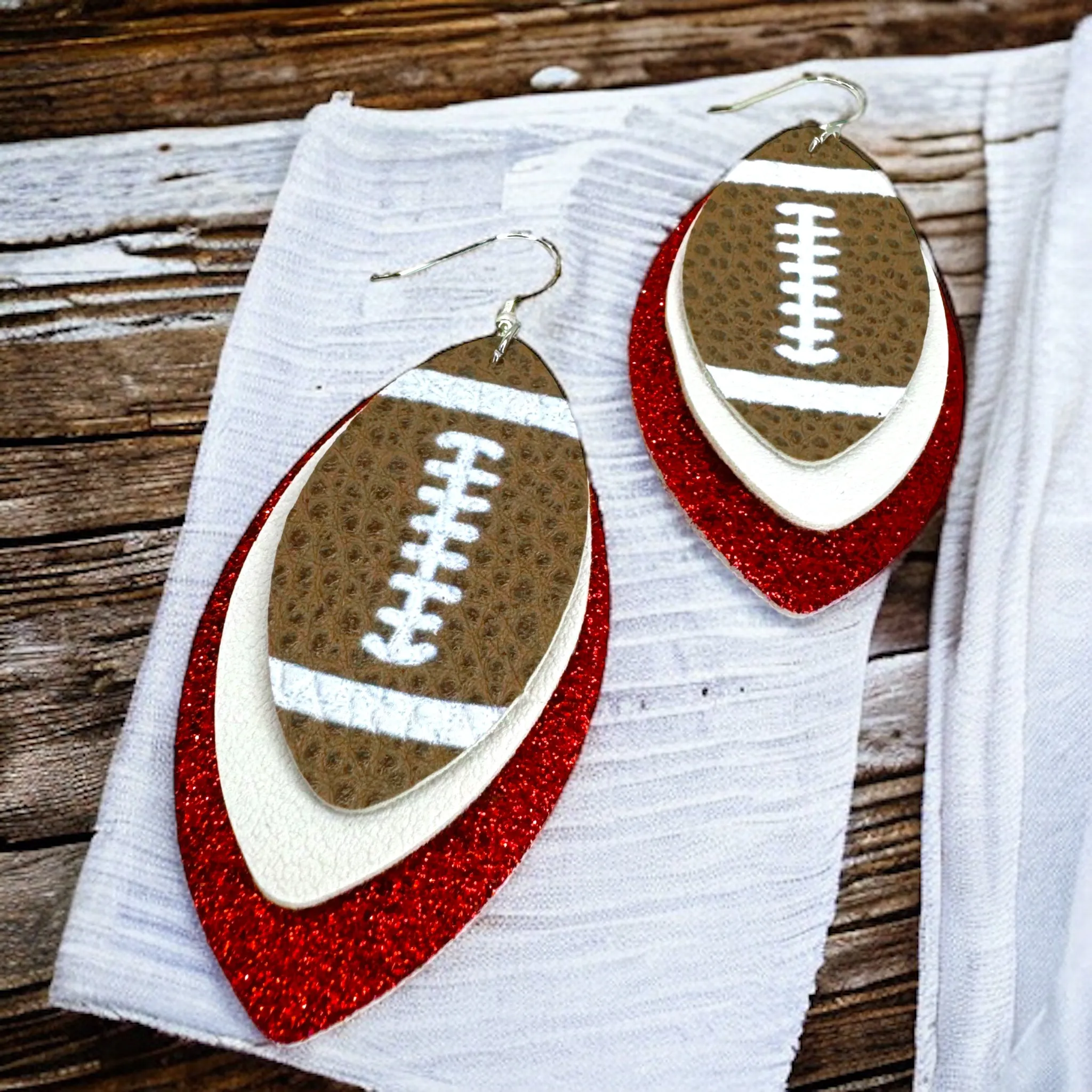 Football Earrings - Football Jewelry, Super Bowl Earrings, Handmade Earrings, Handmade Jewelry, Shell Earrings, Rugby Earrings, Cheerleader, Football Mom