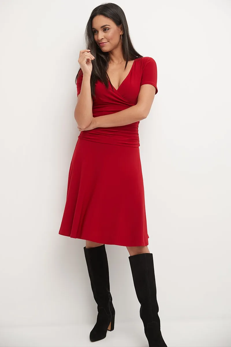 Form-fitting Short Sleeve Dress with Ruching