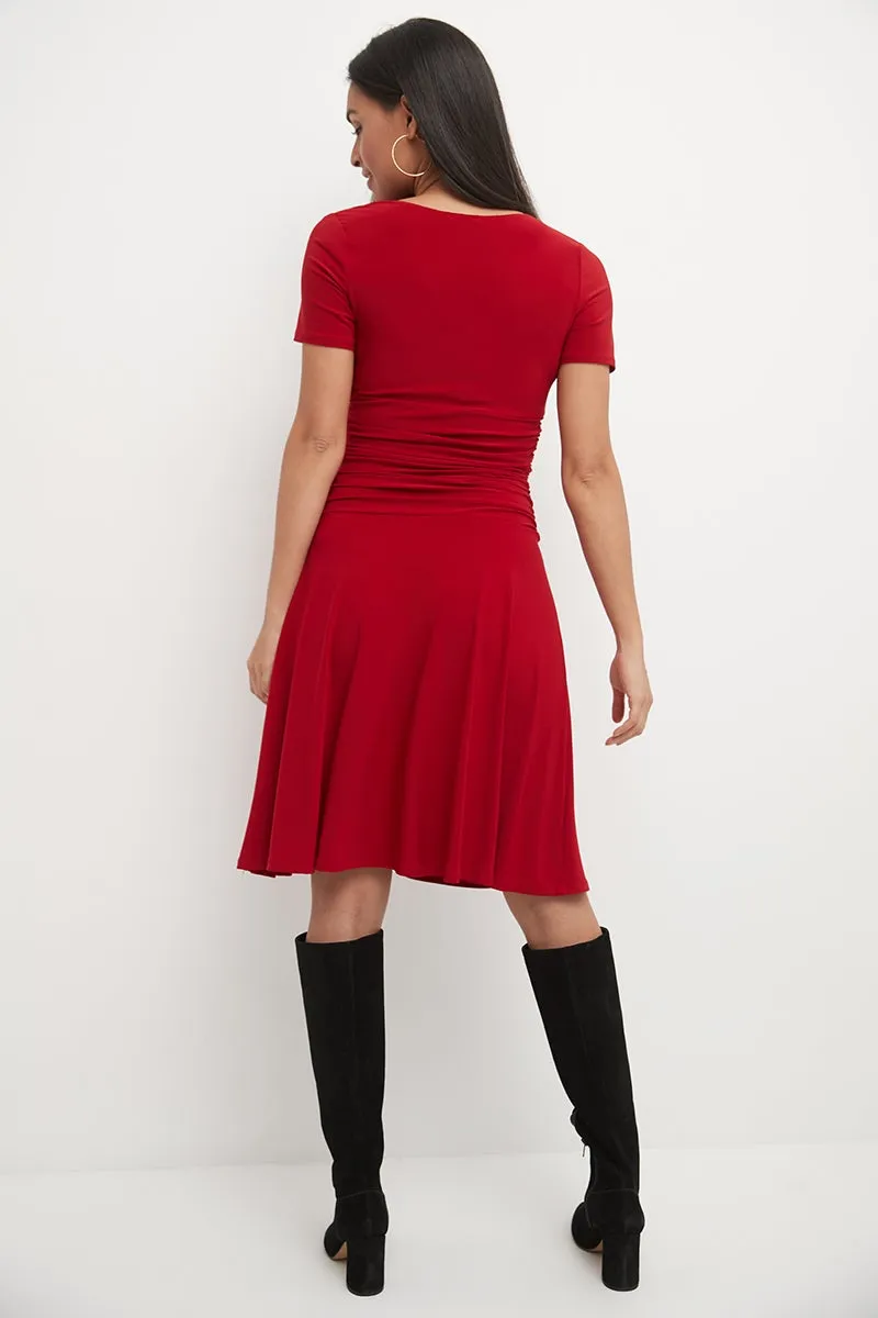 Form-fitting Short Sleeve Dress with Ruching