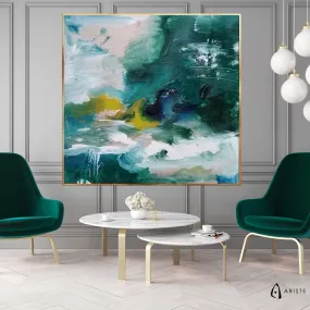 Green & white abstract oversized wall art made to order in a custom size