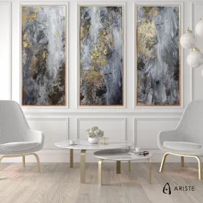 Grey & gold extra large 3 piece wall art made to order in a custom size