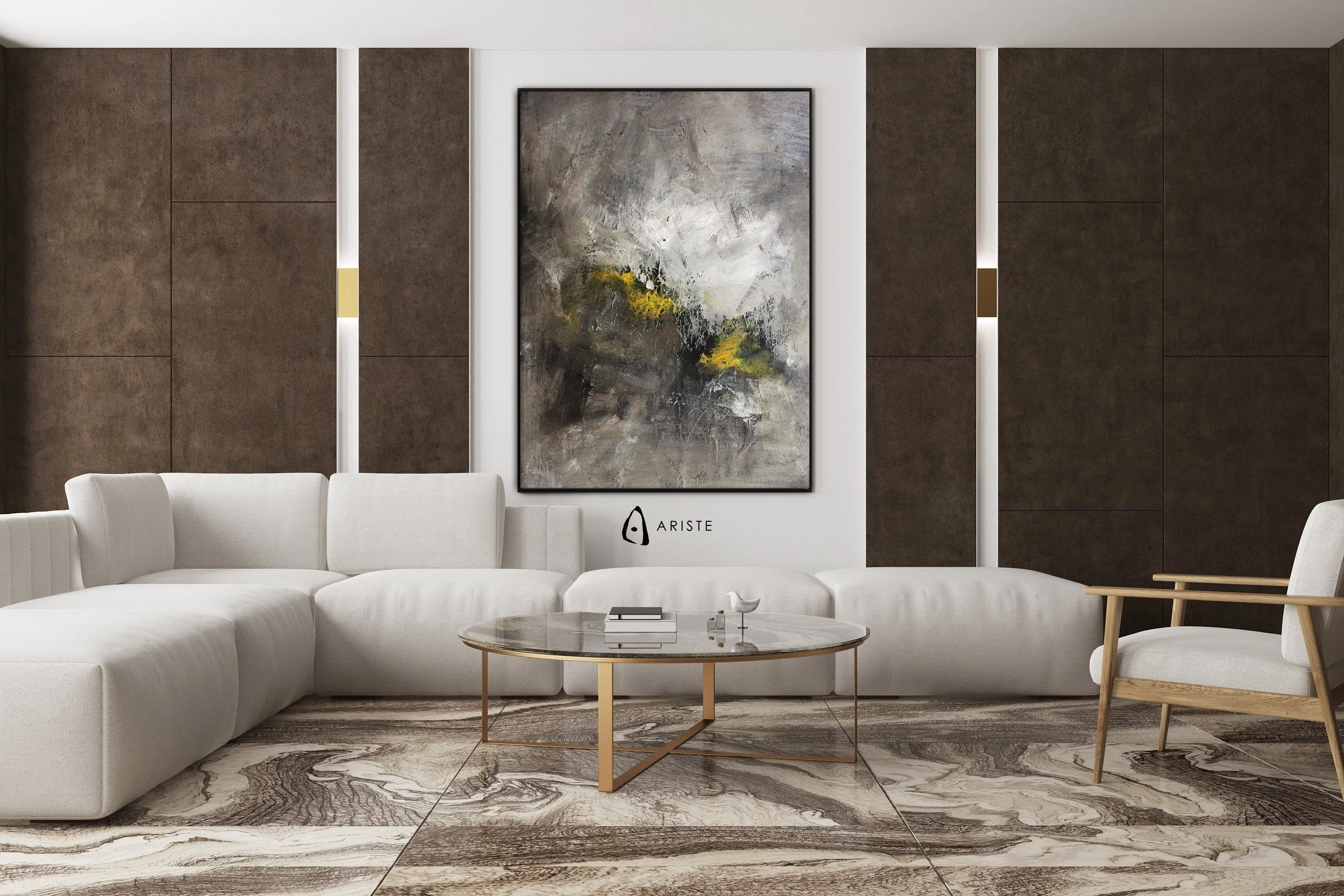 Grey & yellow oversized color field painting made to order in a custom size