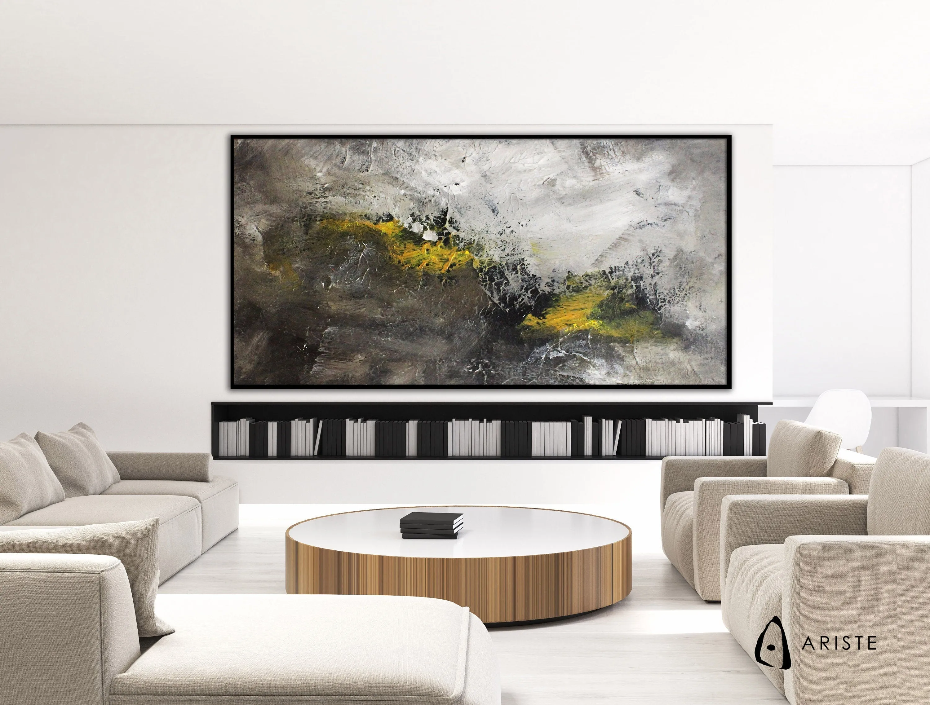 Grey & yellow oversized color field painting made to order in a custom size