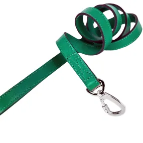 Italian Emerald Green Leather Dog Leash in Nickel