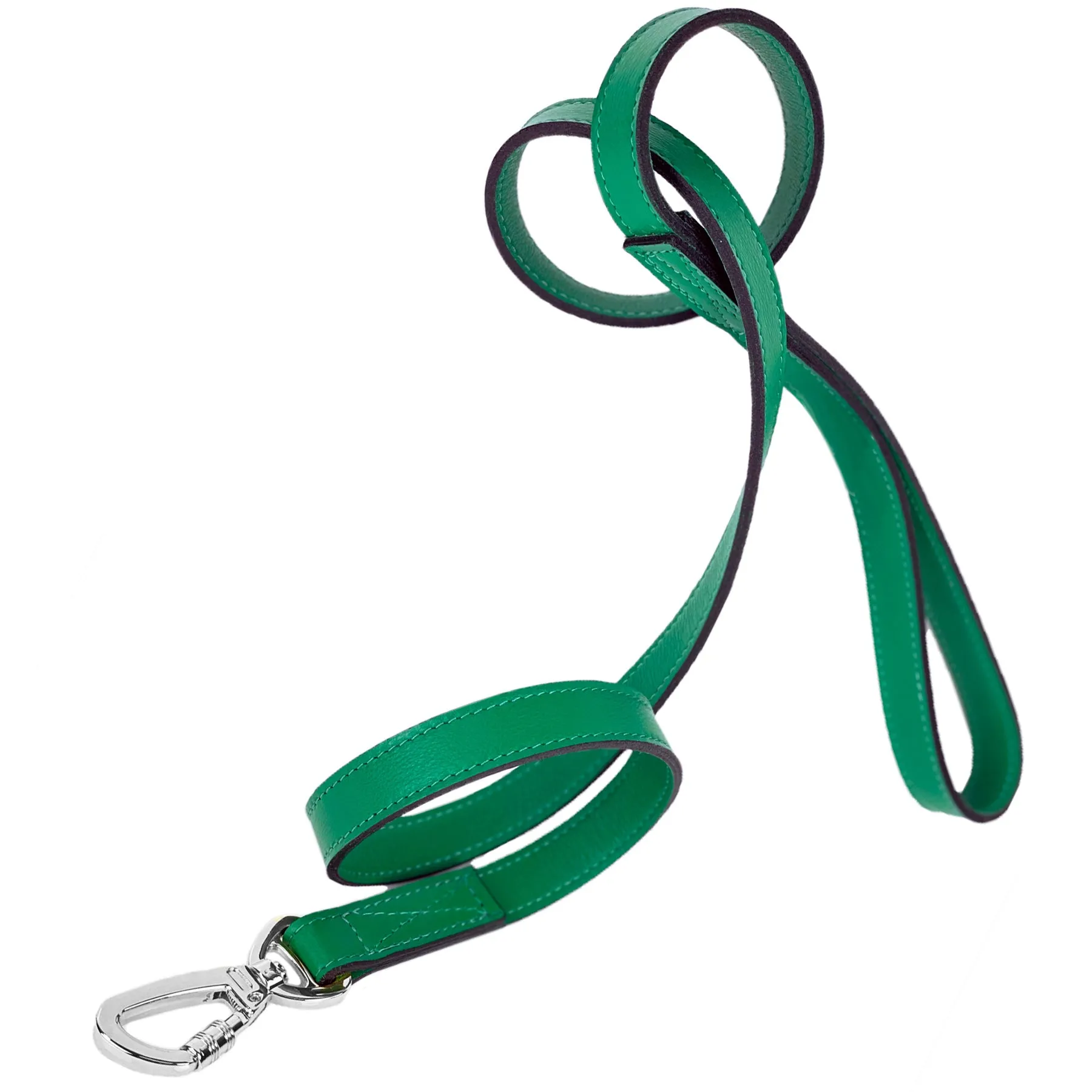 Italian Emerald Green Leather Dog Leash in Nickel