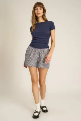 Izzie Heathered Ruched Baby Tee - Rich Indigo