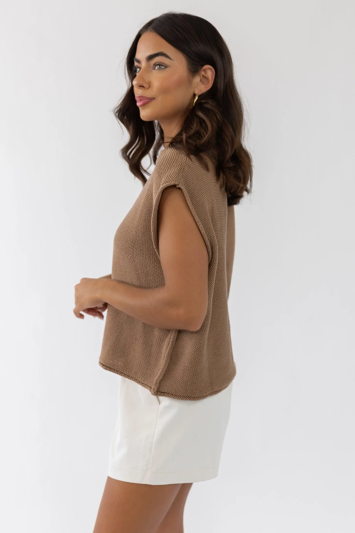 Knox Tan Exposed Hem Sweater