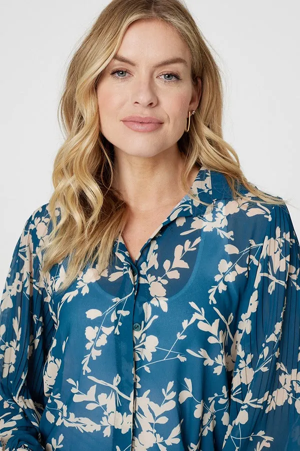 Leaf Print Semi Sheer Blouse