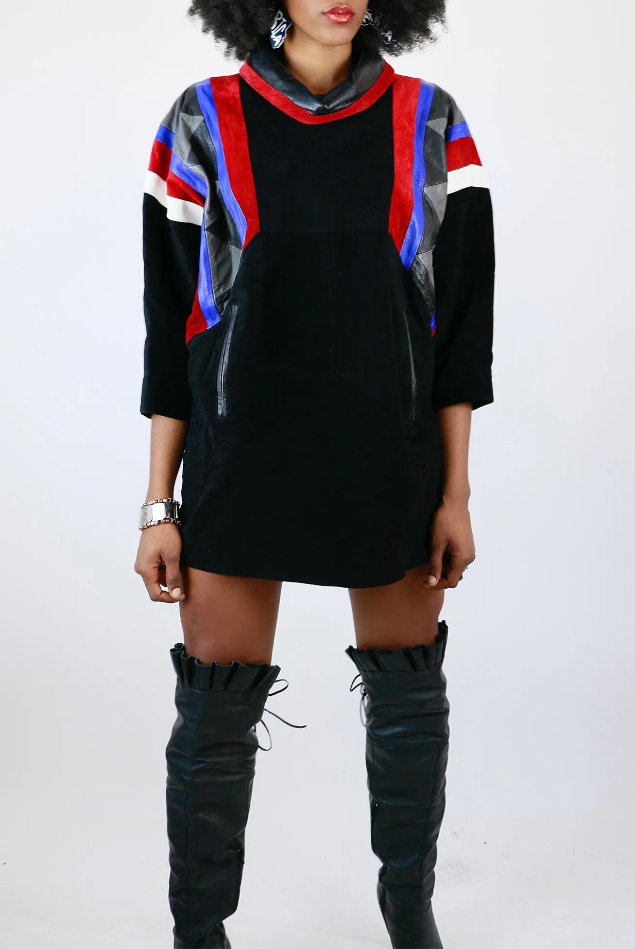 Live: 93 Vintage Leather Suede Cowl Neck Dress