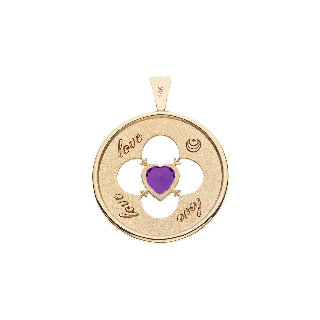 LOVE 14k Amethyst Quatrefoil Coin Pendant