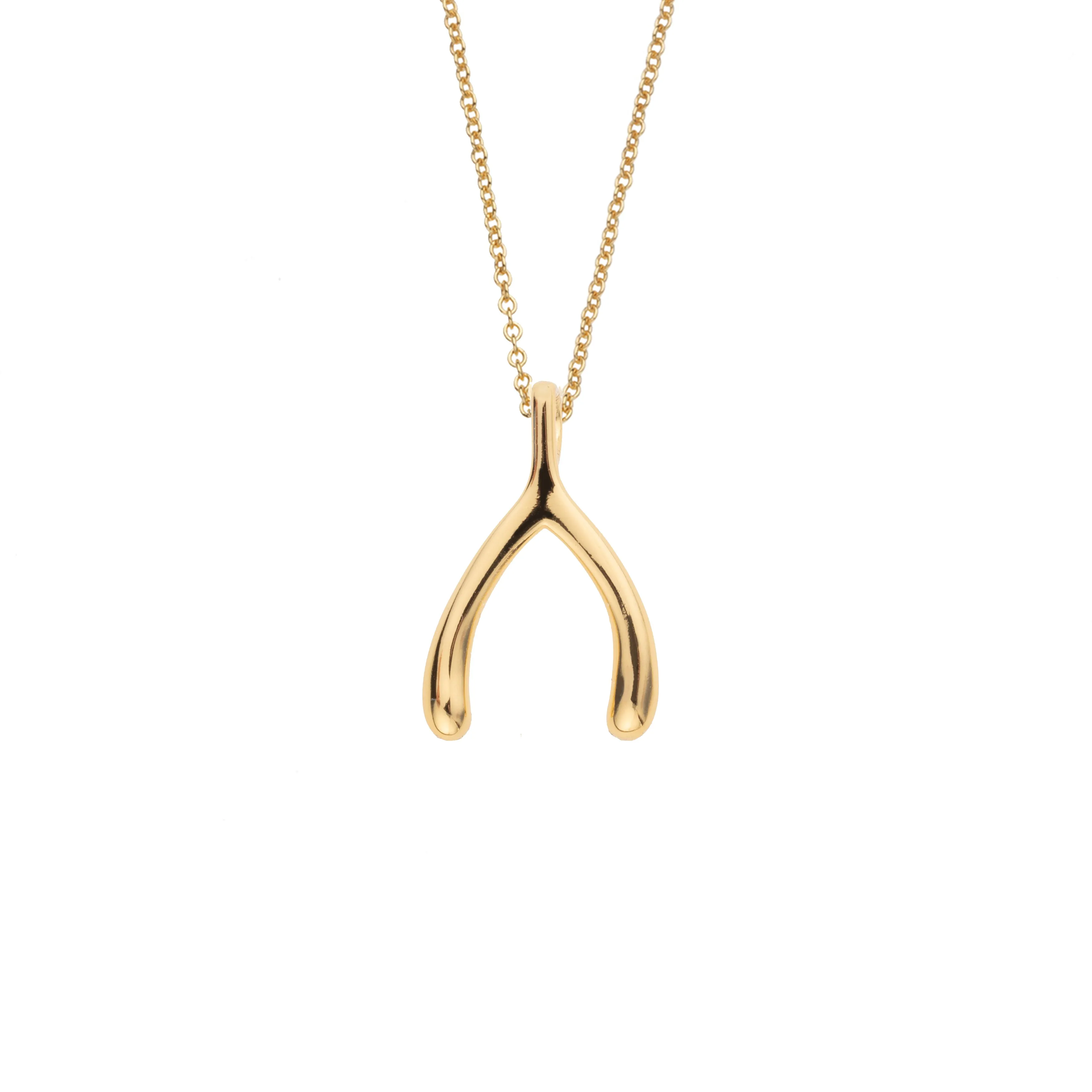 LUCKY Gold Mini Wishbone Pendant in 10k