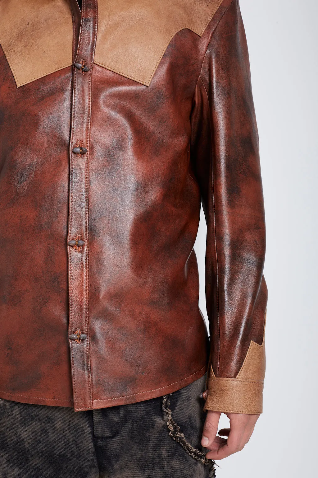 Machorra: Spray Painted Red Lambskin Shirt