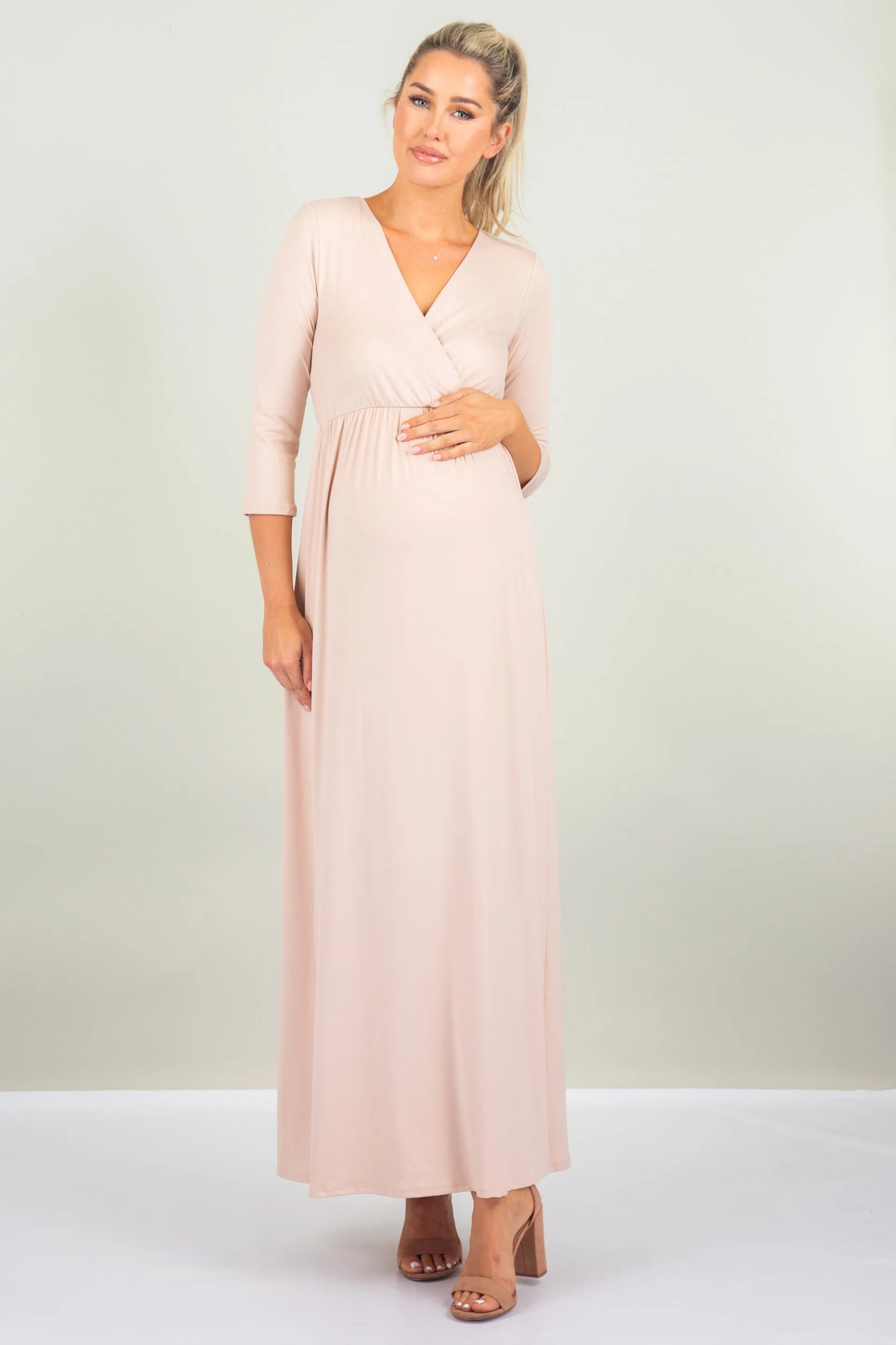 Maternity and Nursing Surplice Faux Wrap Dress