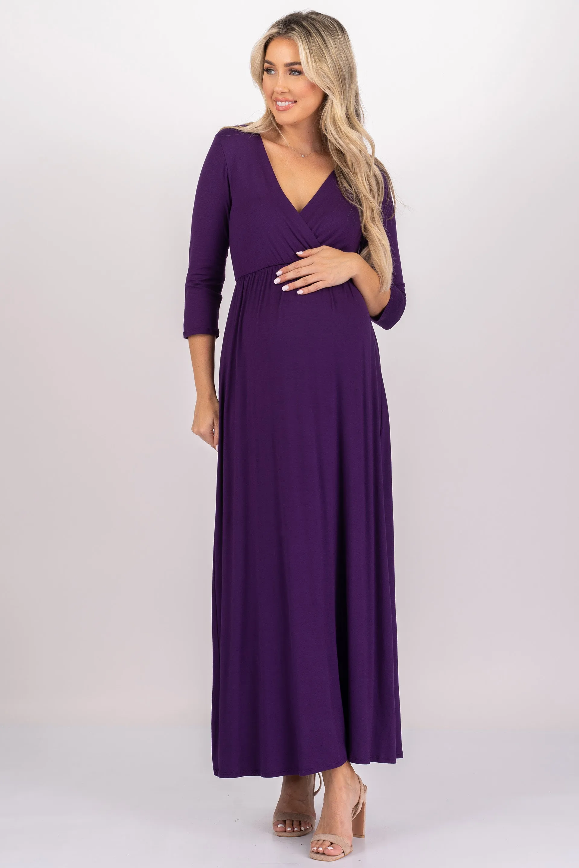 Maternity and Nursing Surplice Faux Wrap Dress