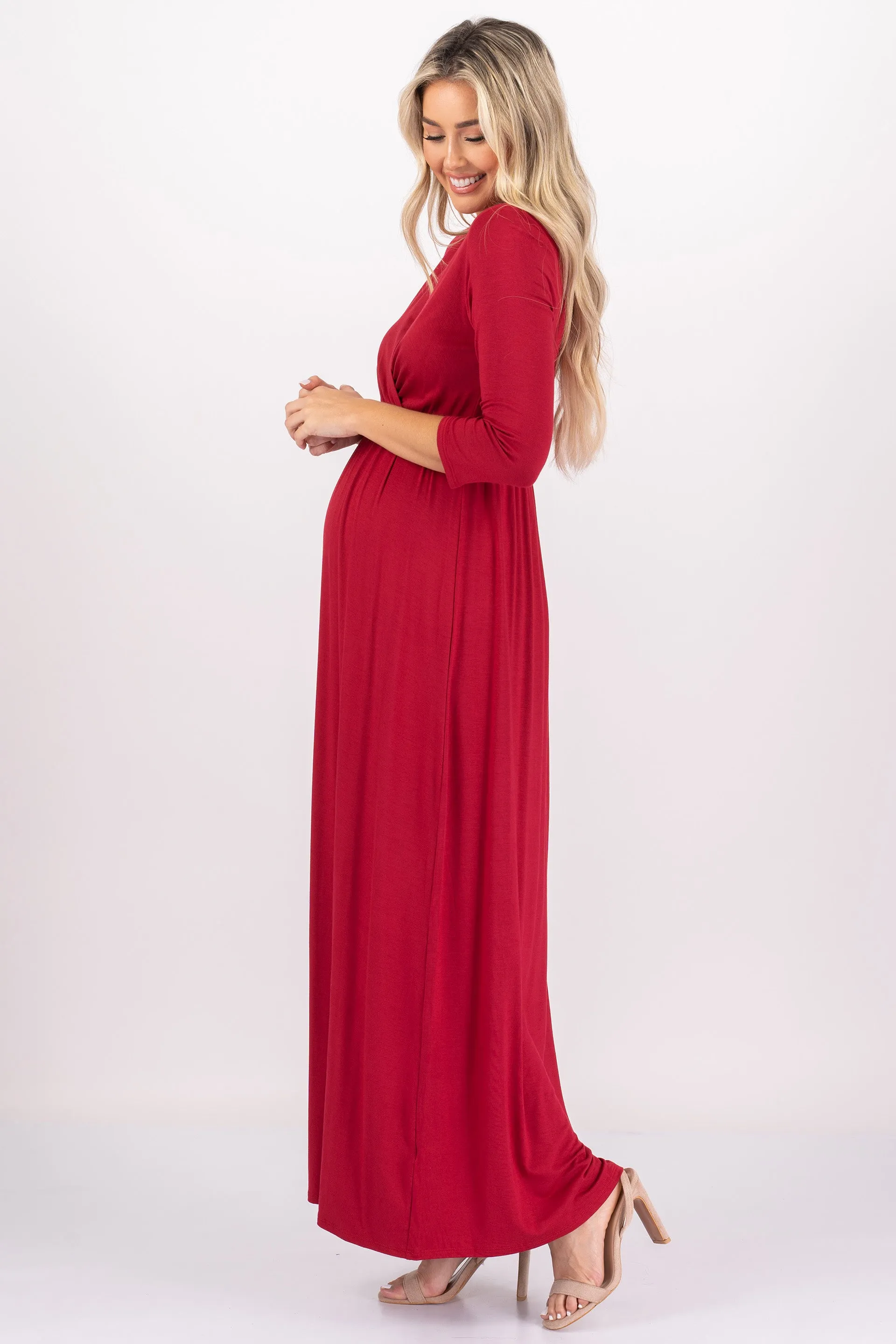 Maternity and Nursing Surplice Faux Wrap Dress