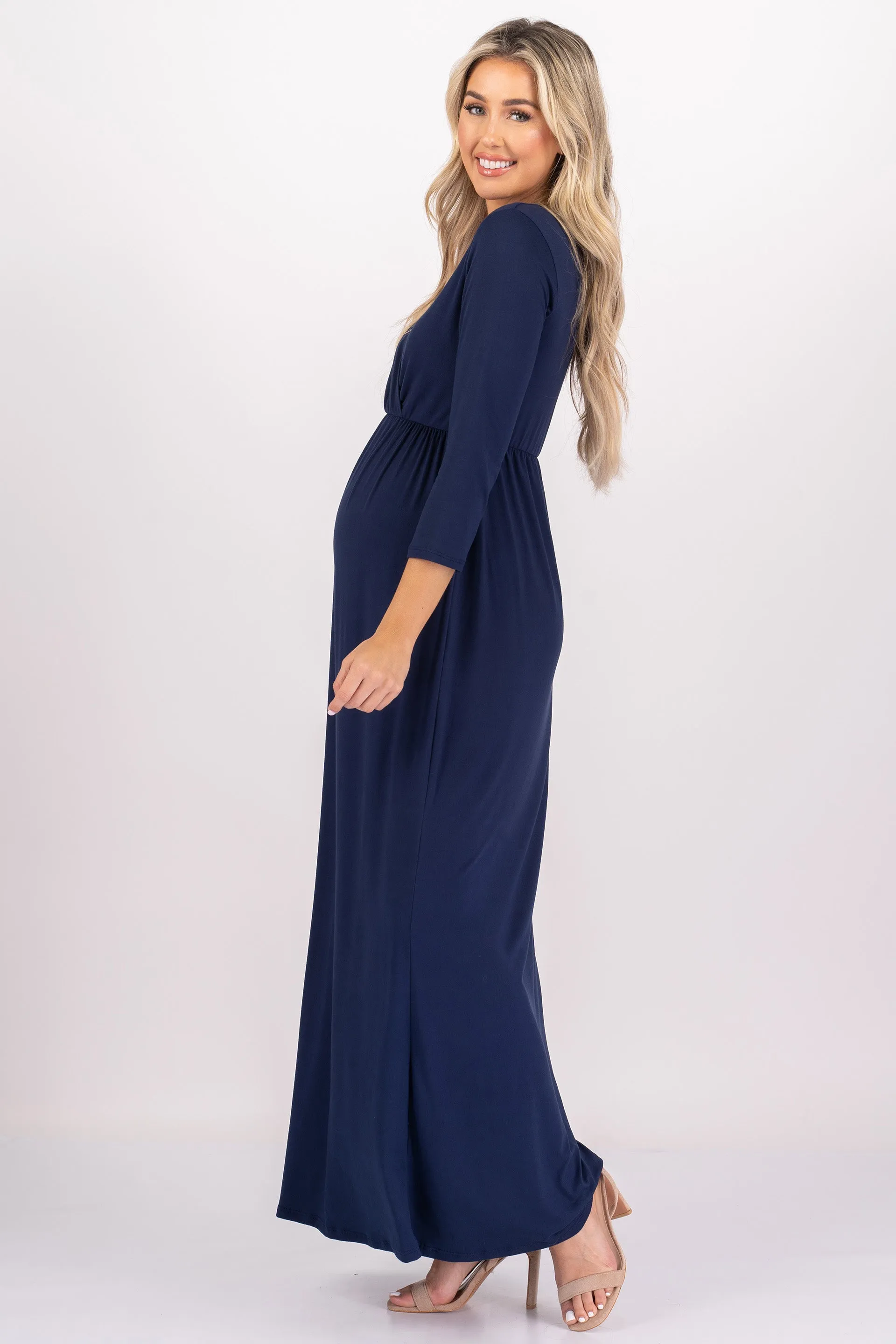 Maternity and Nursing Surplice Faux Wrap Dress