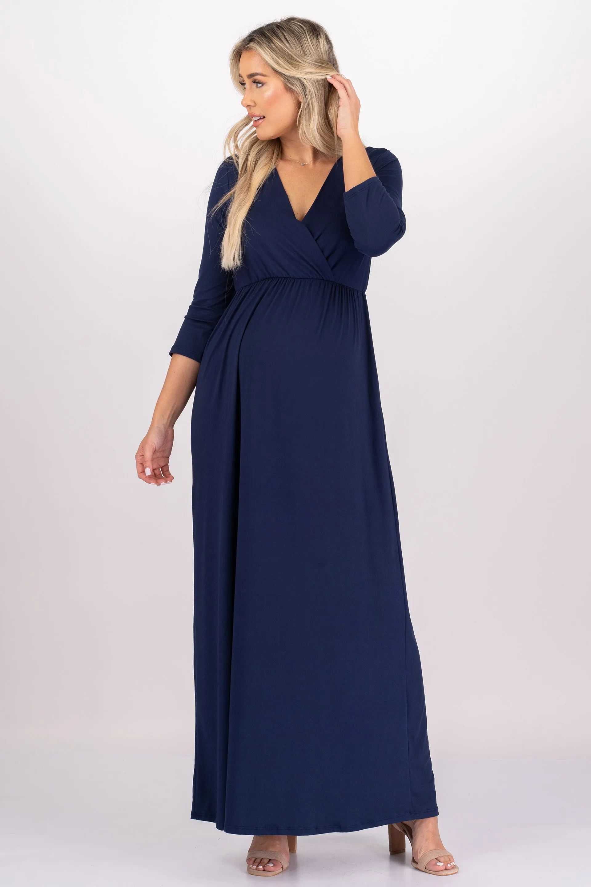 Maternity and Nursing Surplice Faux Wrap Dress