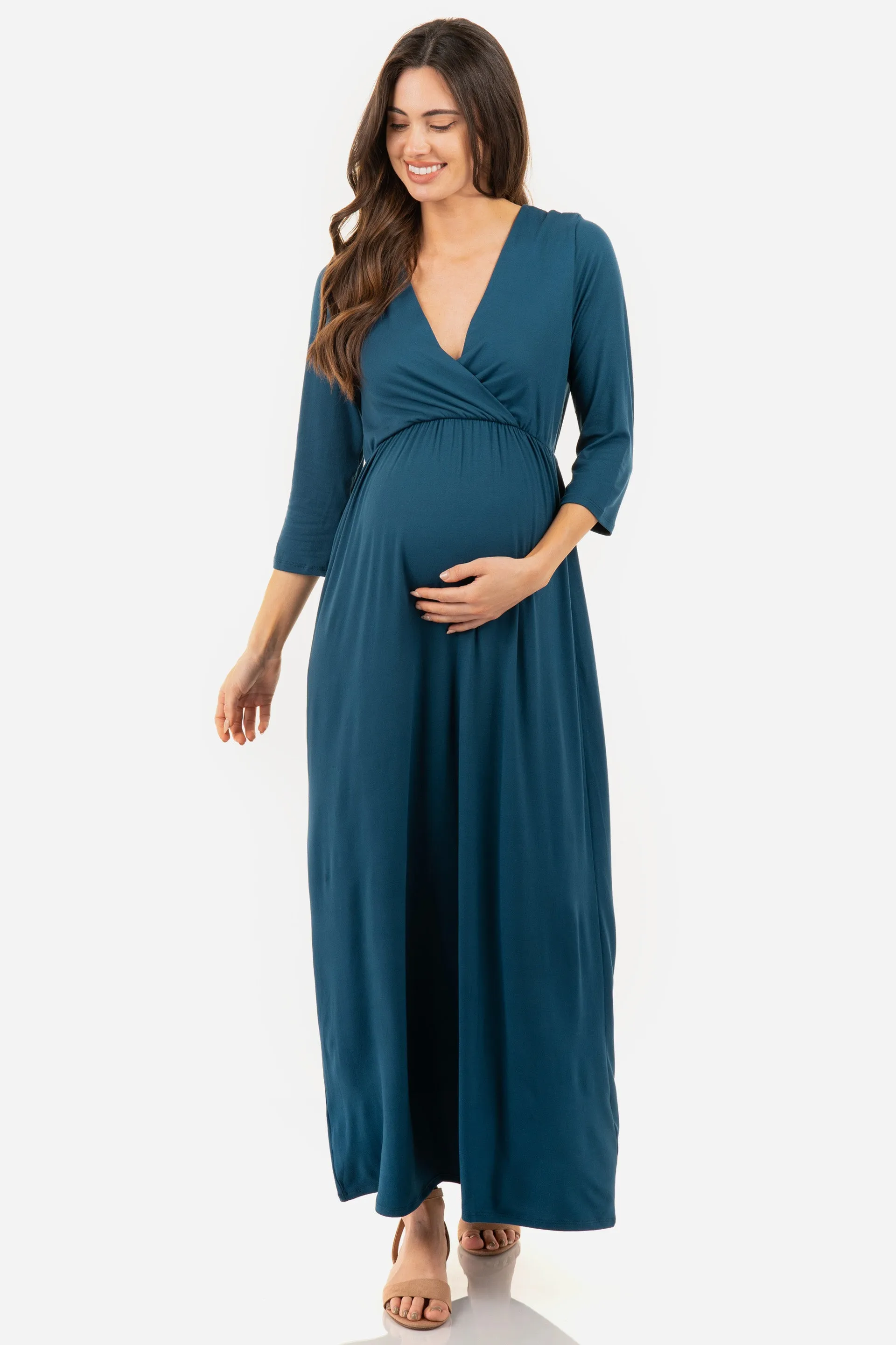 Maternity and Nursing Surplice Faux Wrap Dress