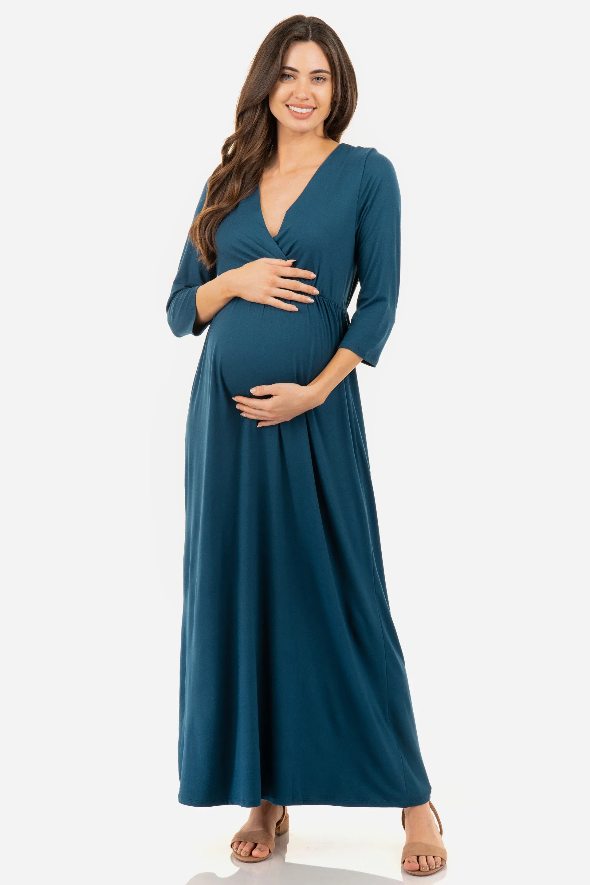 Maternity and Nursing Surplice Faux Wrap Dress