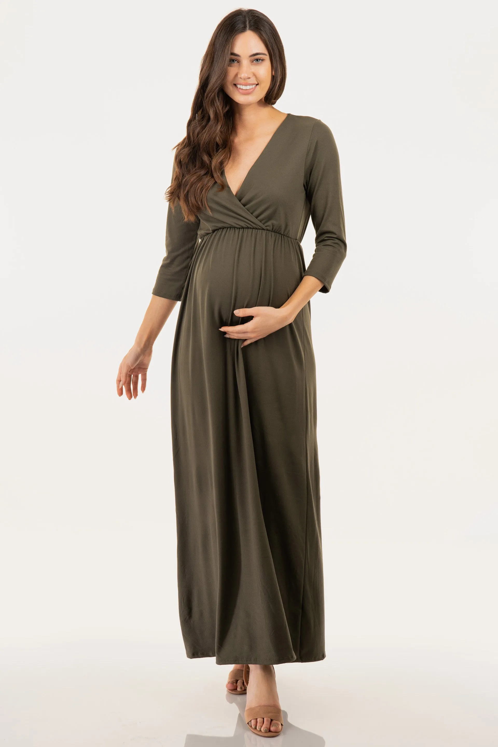 Maternity and Nursing Surplice Faux Wrap Dress