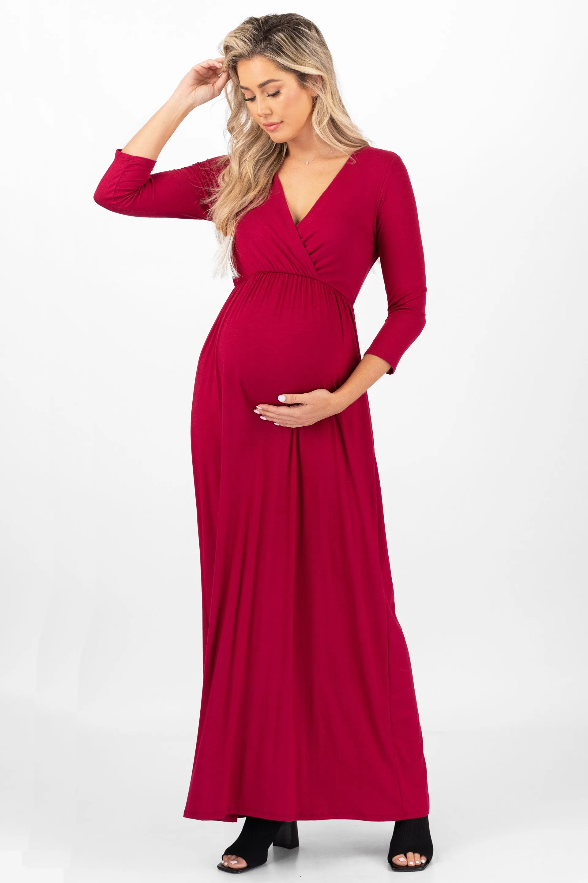 Maternity and Nursing Surplice Faux Wrap Dress