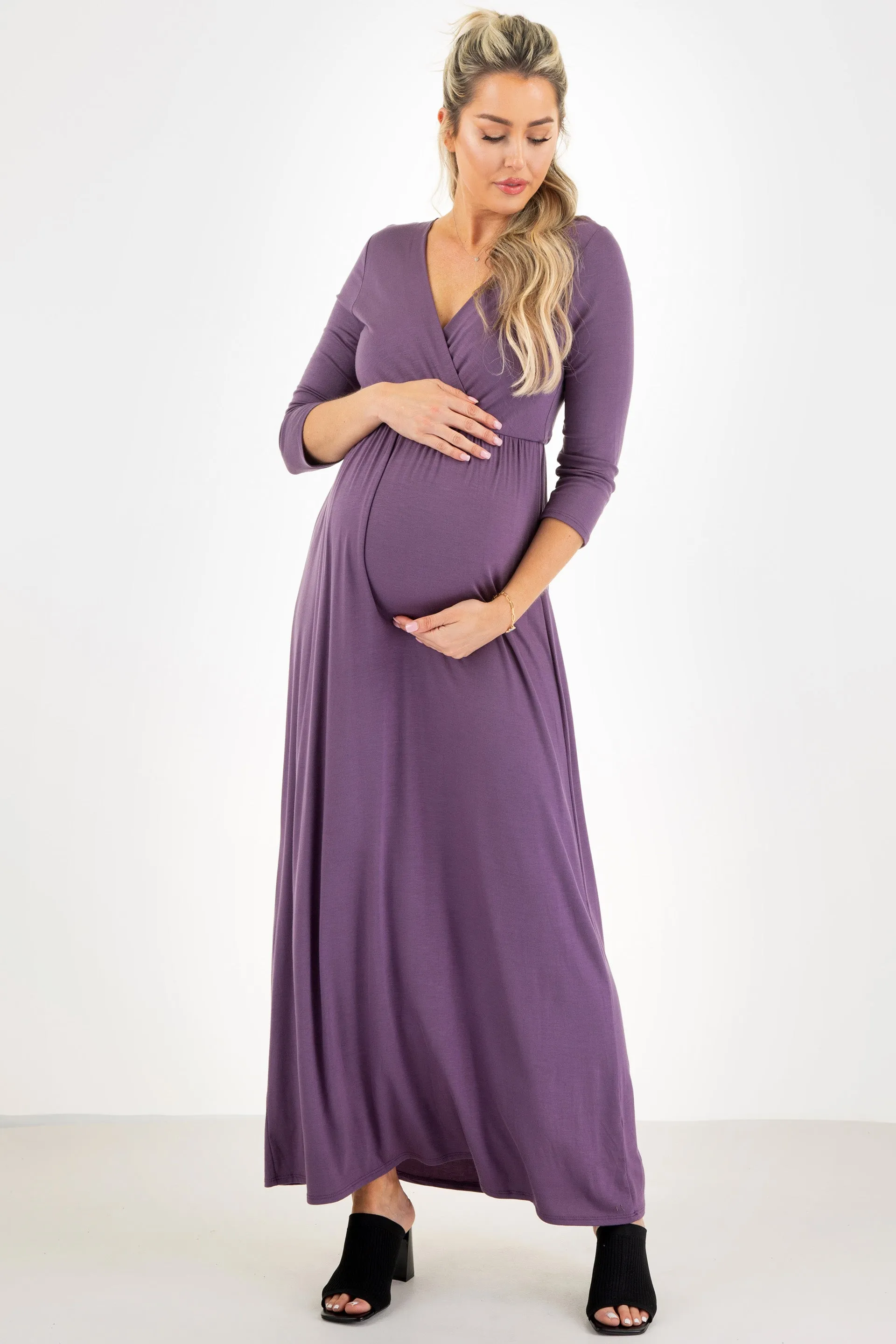 Maternity and Nursing Surplice Faux Wrap Dress