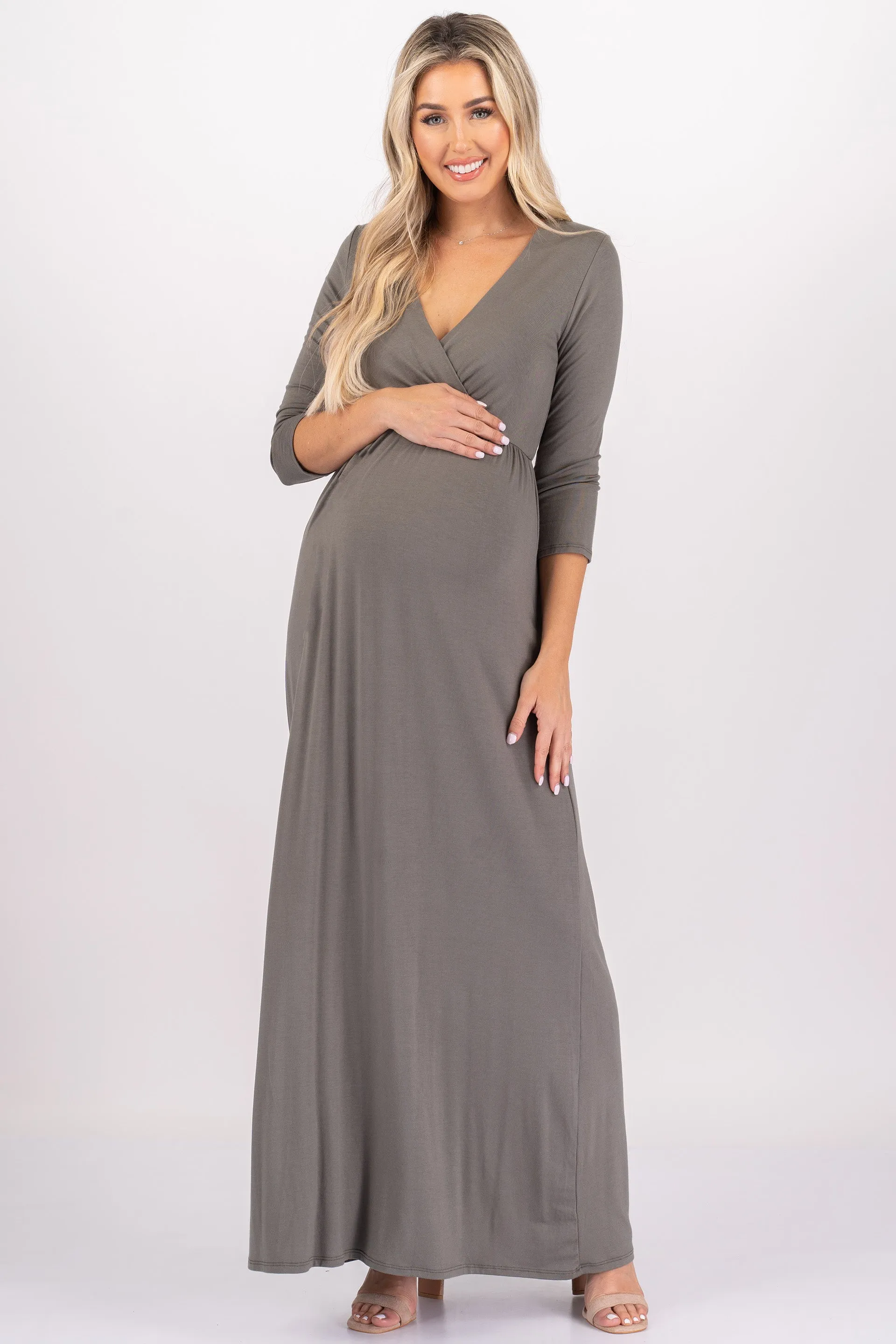 Maternity and Nursing Surplice Faux Wrap Dress