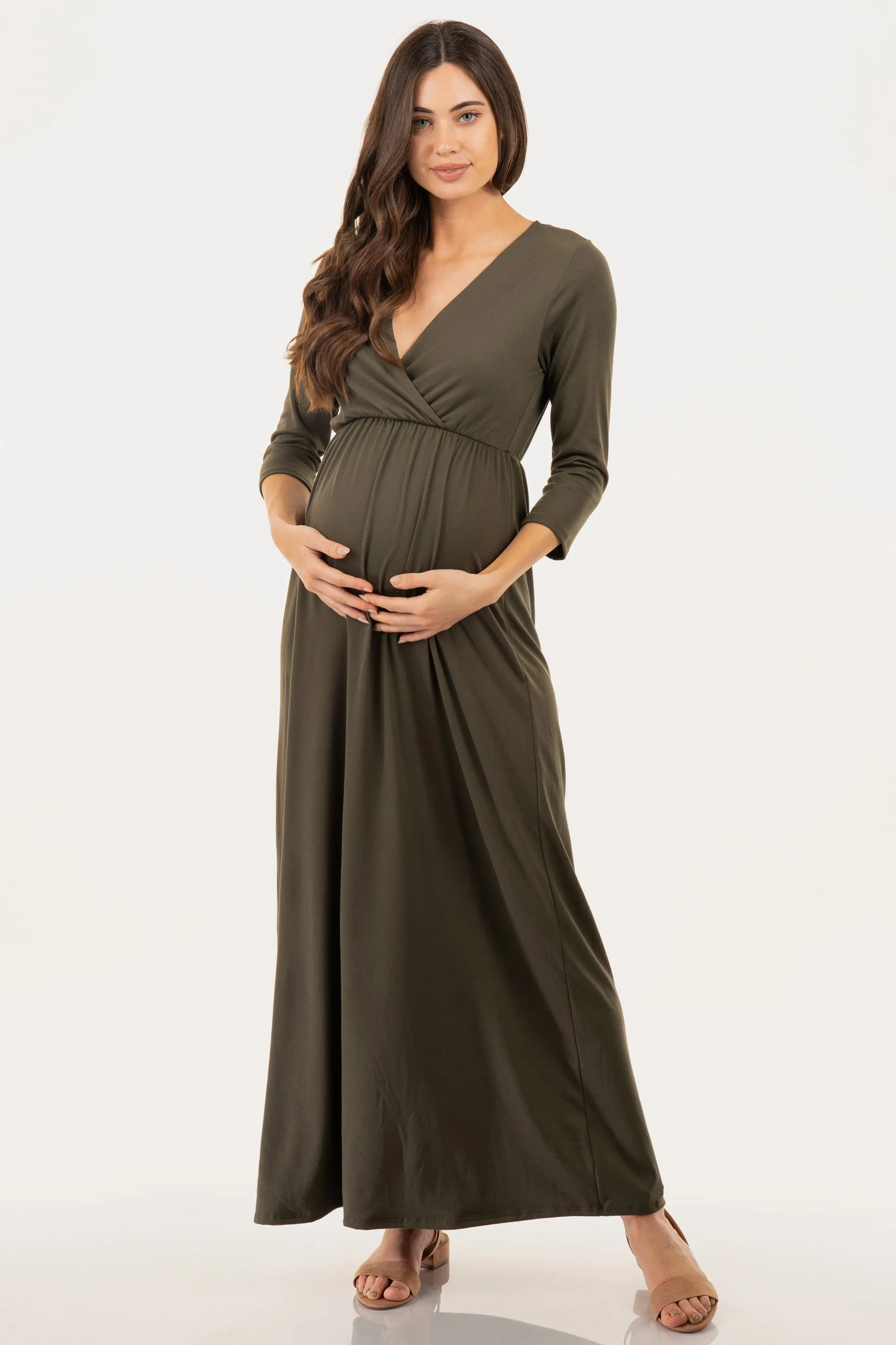 Maternity and Nursing Surplice Faux Wrap Dress