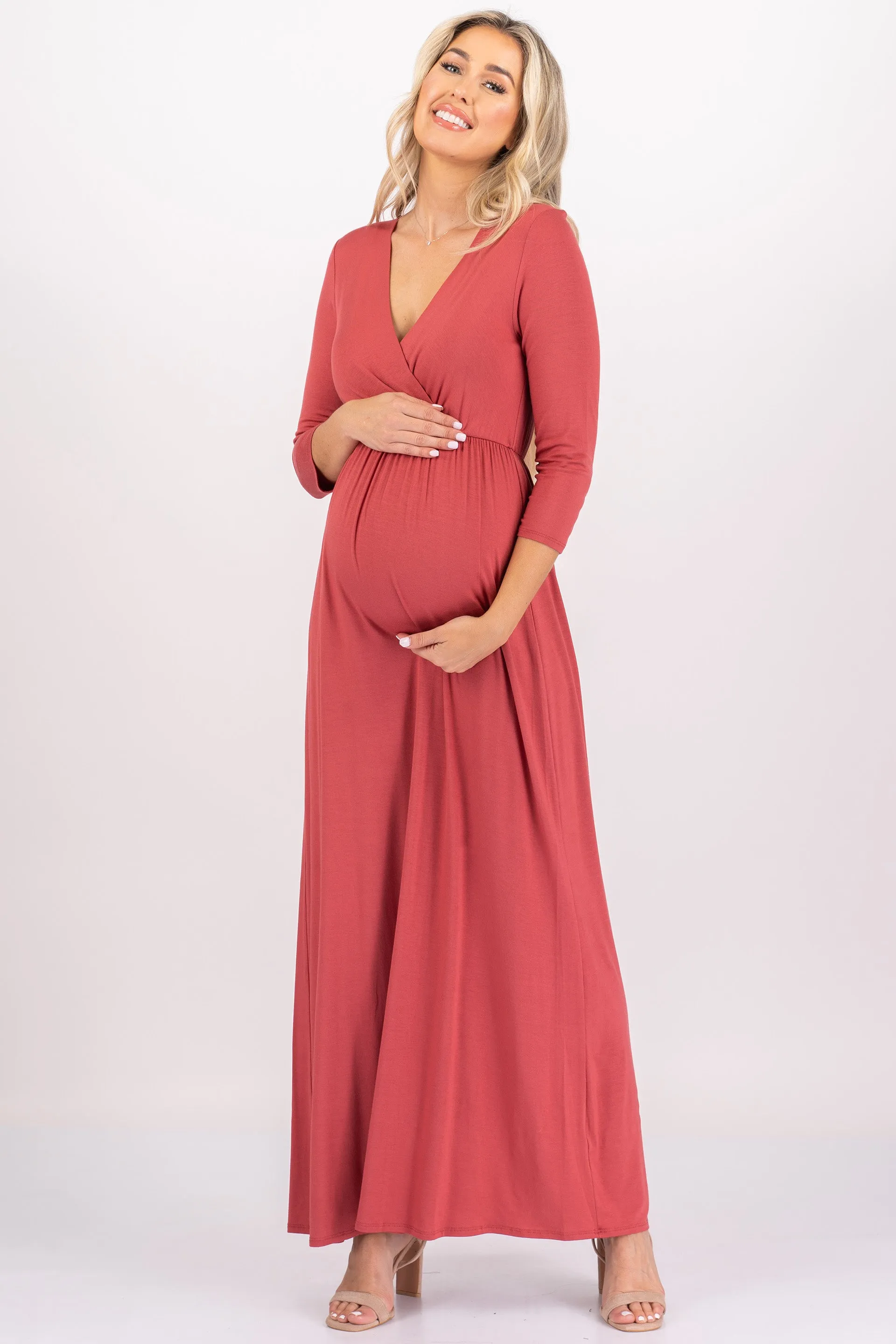 Maternity and Nursing Surplice Faux Wrap Dress