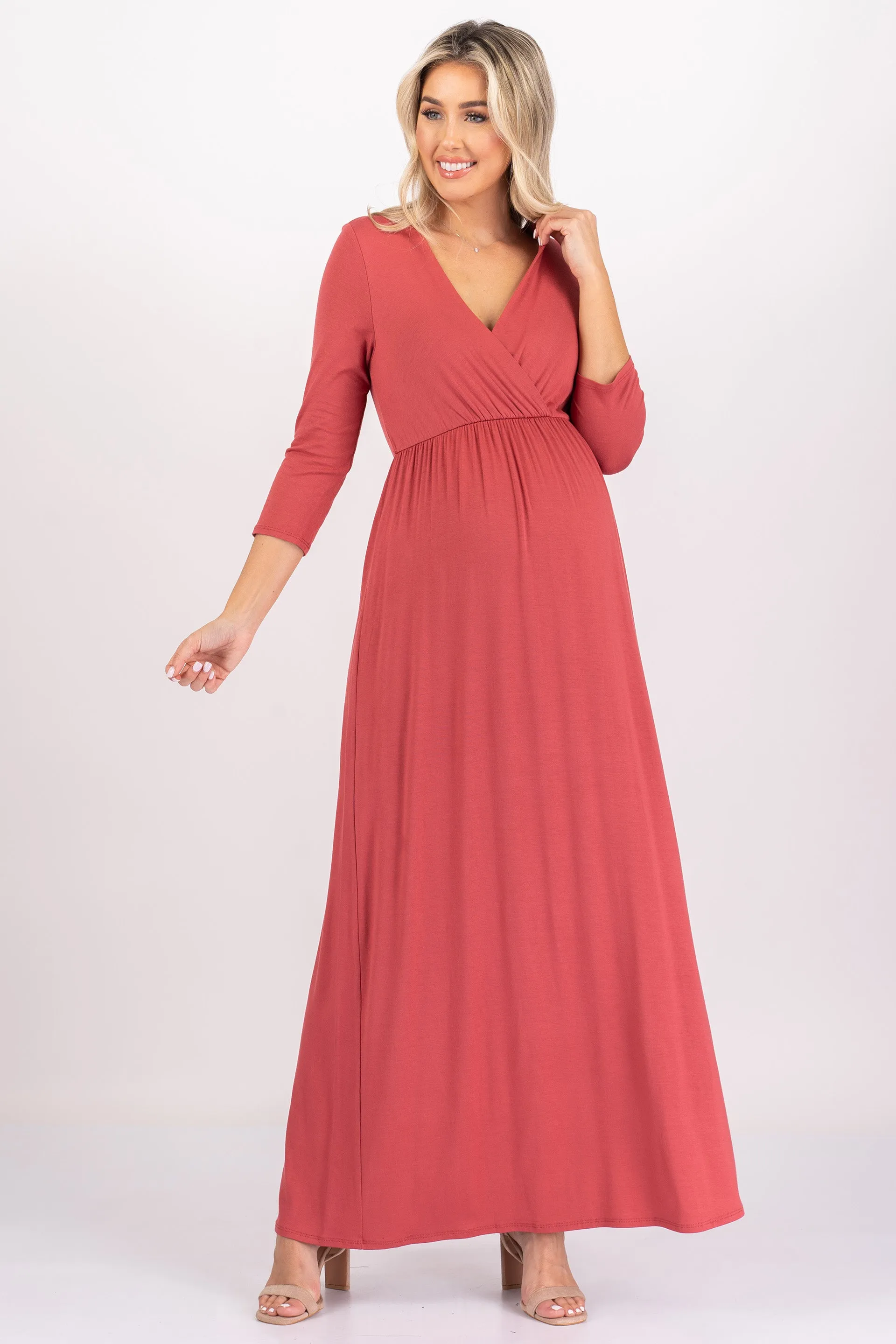 Maternity and Nursing Surplice Faux Wrap Dress