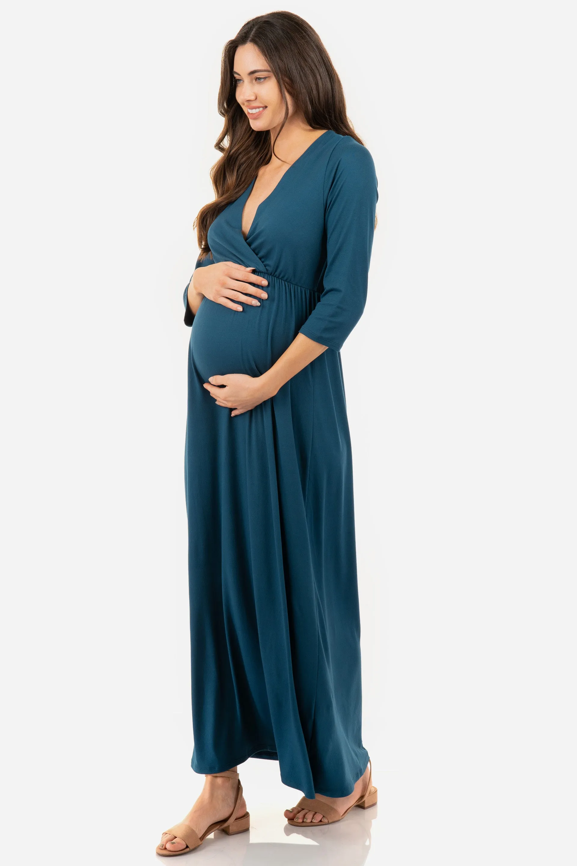 Maternity and Nursing Surplice Faux Wrap Dress