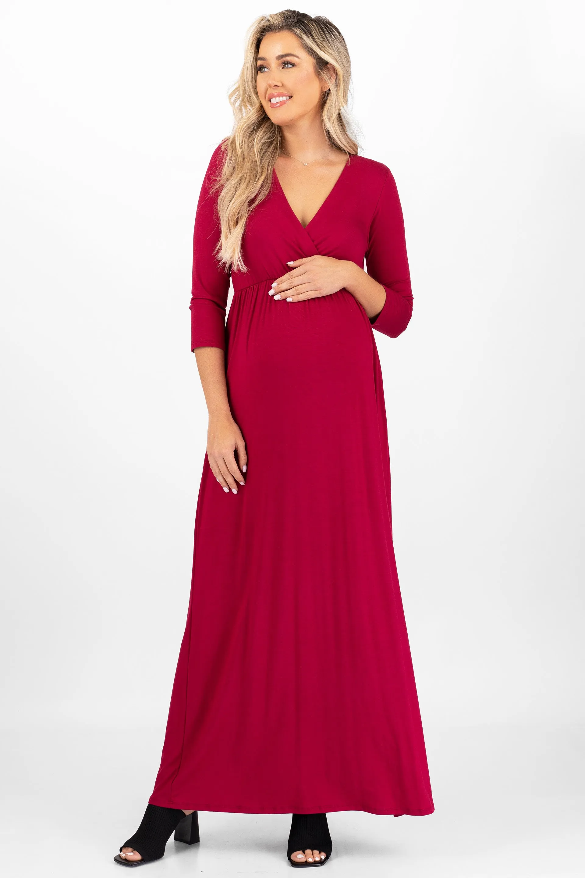 Maternity and Nursing Surplice Faux Wrap Dress