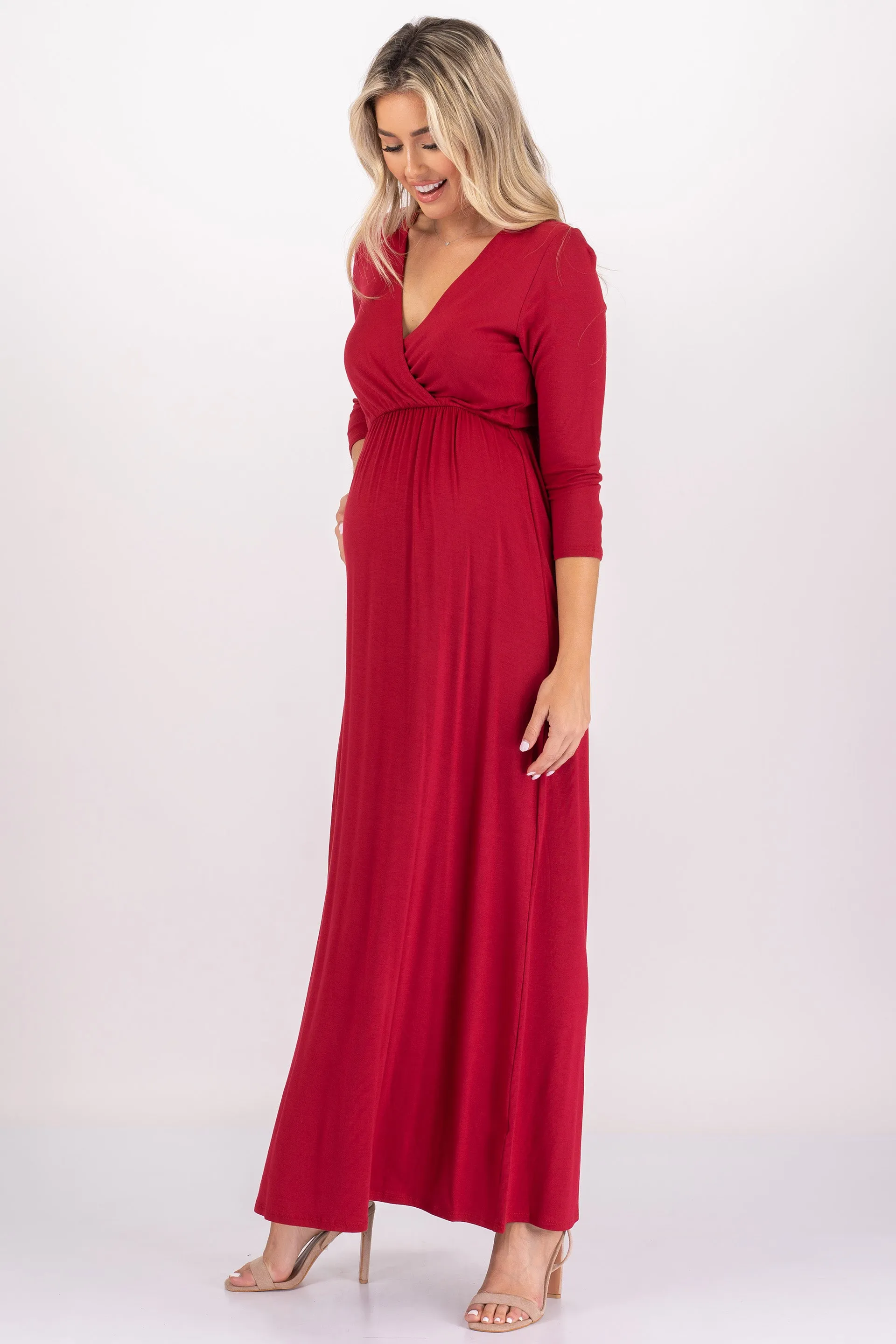 Maternity and Nursing Surplice Faux Wrap Dress