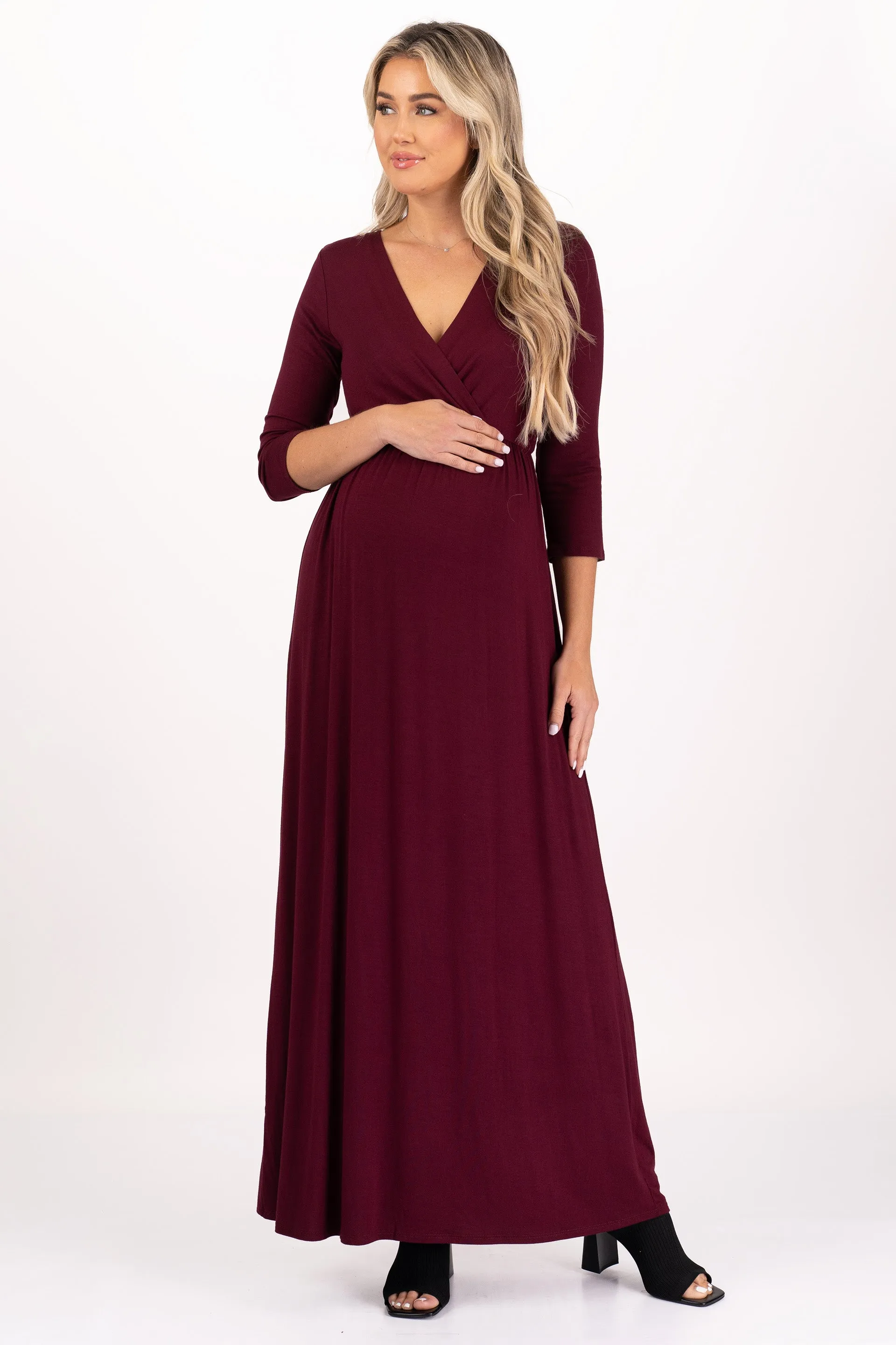 Maternity and Nursing Surplice Faux Wrap Dress