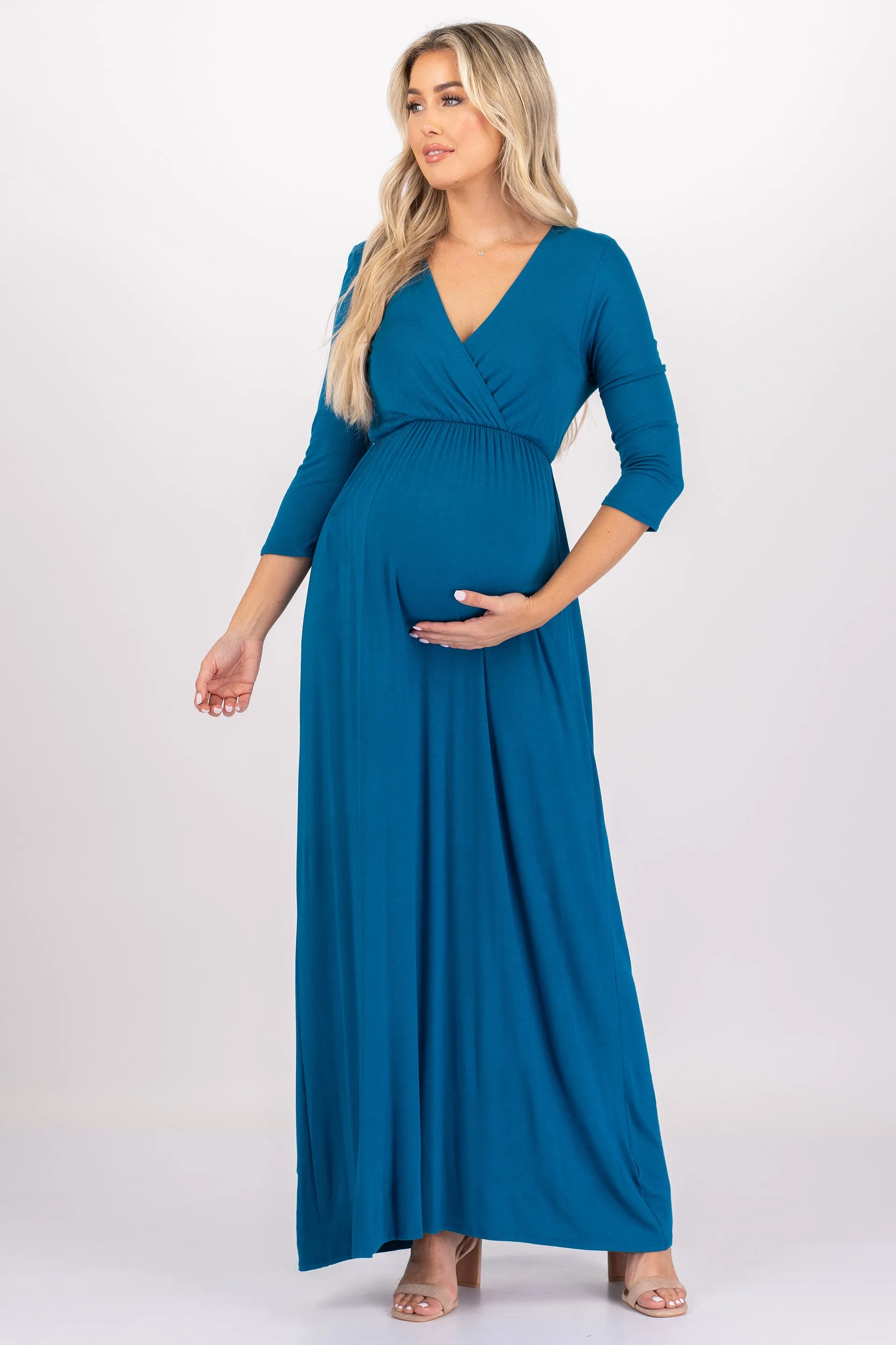 Maternity and Nursing Surplice Faux Wrap Dress