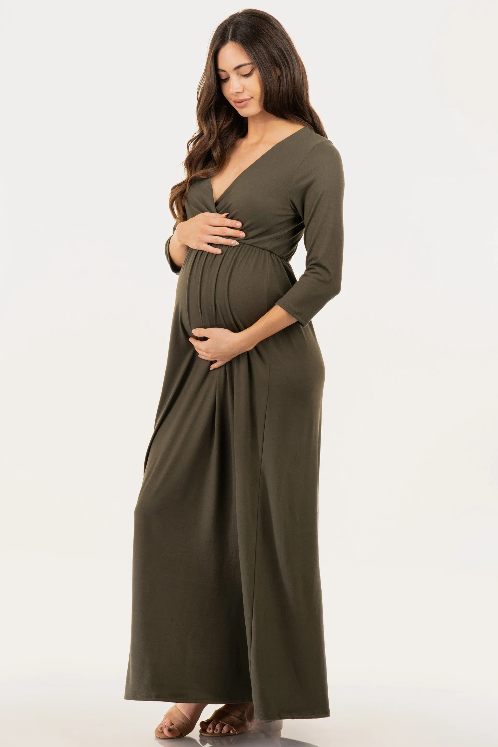 Maternity and Nursing Surplice Faux Wrap Dress