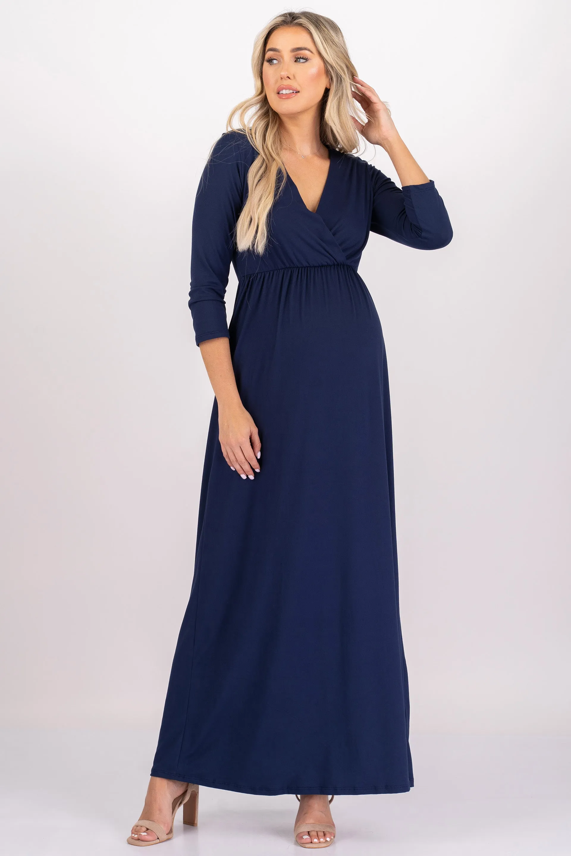 Maternity and Nursing Surplice Faux Wrap Dress