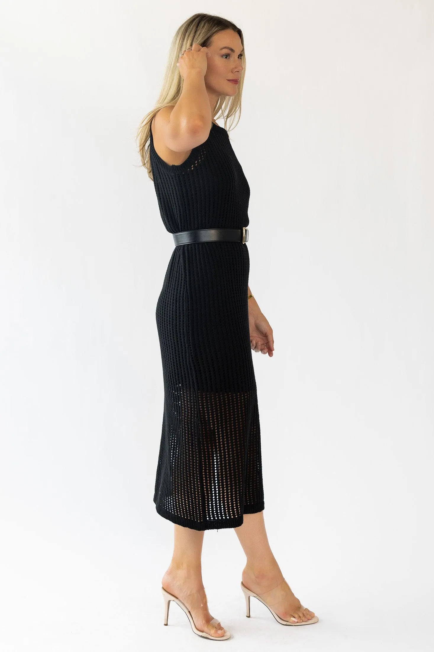 Mattie Black Crochet Knit Midi Dress