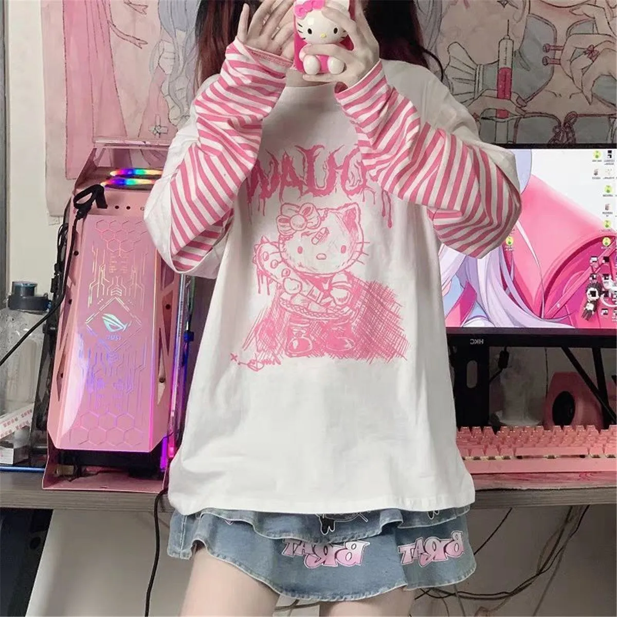 Menhera Kitty Long Sleeve Top